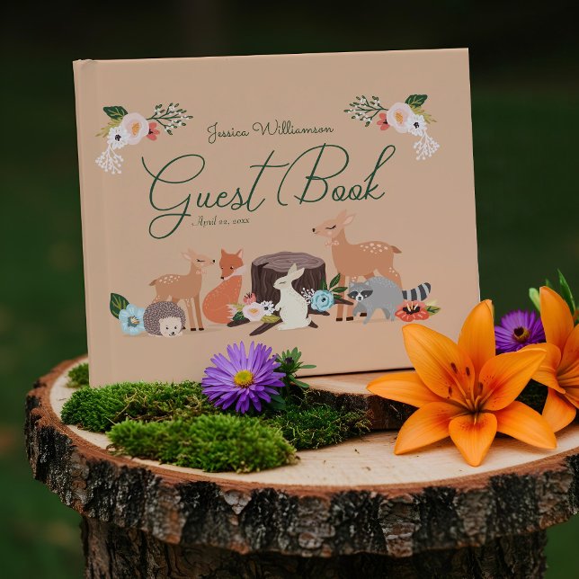 Niedliche Waldtiere Kinderdusche Gästebuch (Cute Woodland Forest Animals Baby Shower Guest Book)