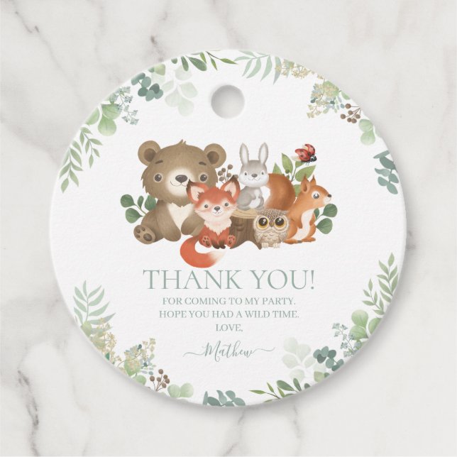 Niedliche Waldtiere Kinderdusche Grüne Geschenkanhänger (Vorderseite)