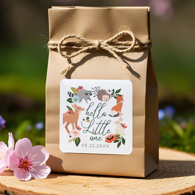 Niedliche Waldtiere Kinderdusche Quadratischer Aufkleber (Cute Woodland Forest Animals Baby Shower Square Sticker)