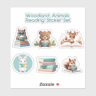 Niedliche Waldtiere Lesen von Büchern Storytime Aufkleber