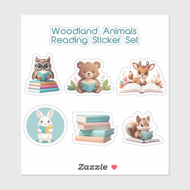 Niedliche Waldtiere Lesen von Büchern Storytime Aufkleber (Blatt)