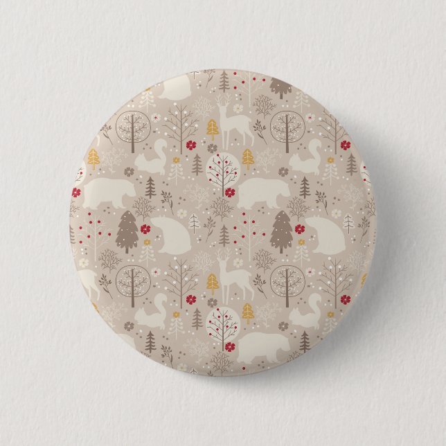 Niedliche Waldtiere Nordic Muster Weihnachten Button (Vorderseite)
