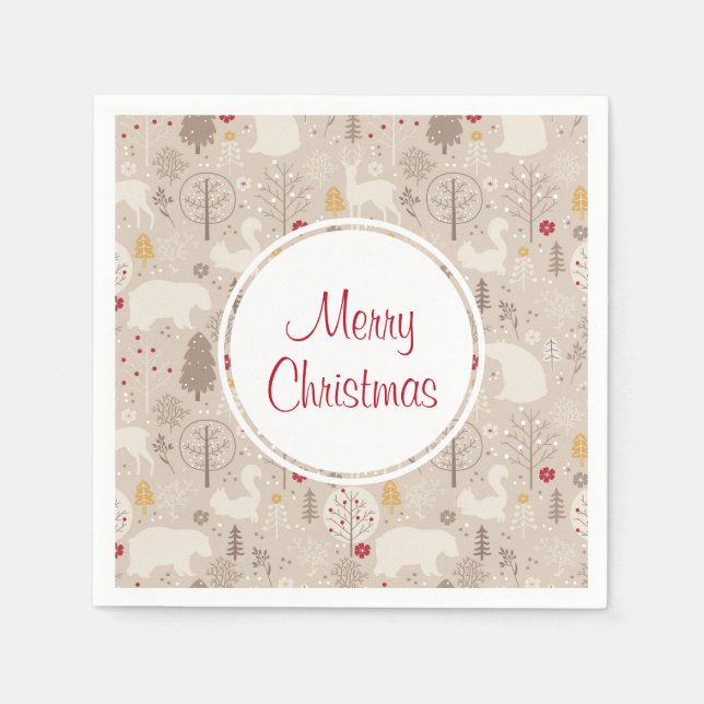 Niedliche Waldtiere Nordic Muster Weihnachten Serviette (Vorderseite)