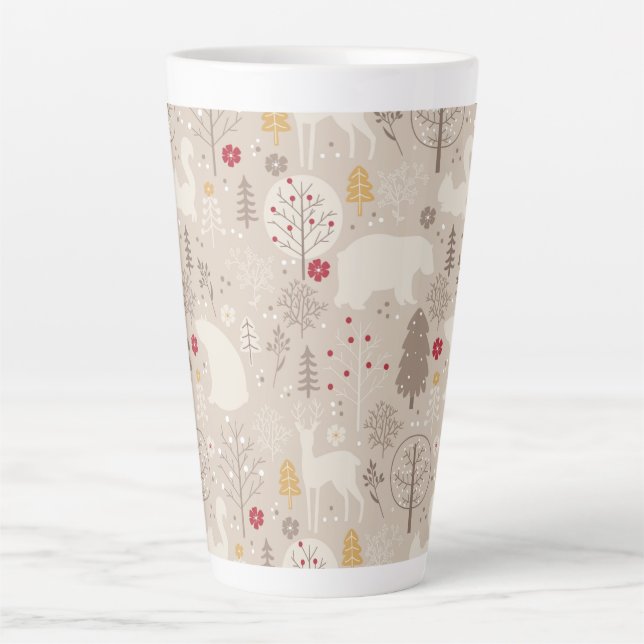 Niedliche Waldtiere Nordisches Muster Milchtasse (Vorderseite)