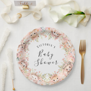 Niedliche Waldtiere Personalisierter Name Pappteller