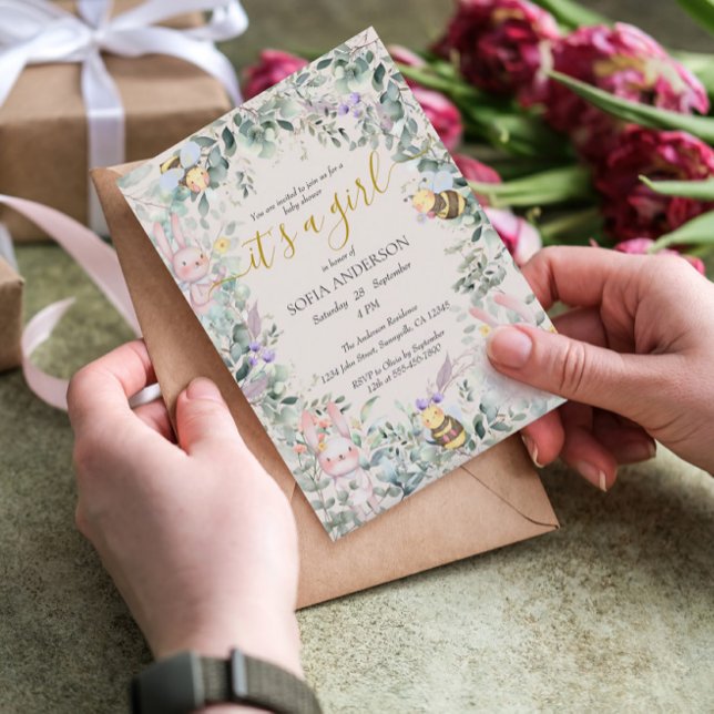 Niedliche Waldtiere QR Girl Baby Shower Einladung (Von Creator hochgeladen)