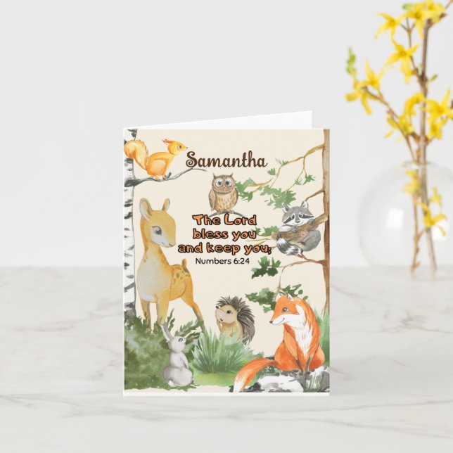 Niedliche Waldtiere Schrift Segen für Kinder Karte (Gelbe Blume)