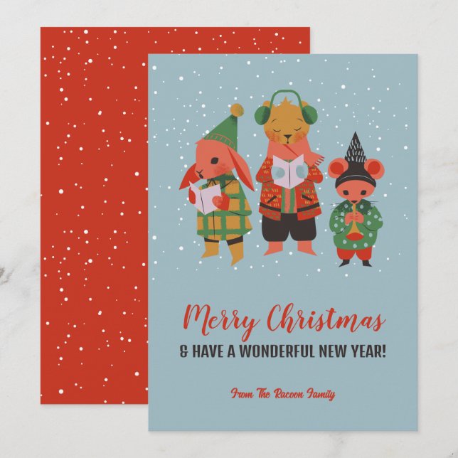 Niedliche Waldtiere Sing Carol Frohe Weihnachten (Vorne/Hinten)