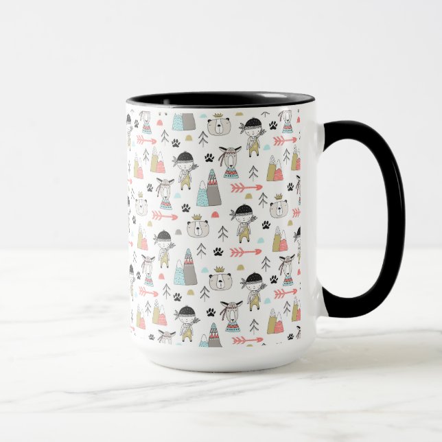Niedliche Waldtiere u. indisches Jungen-Muster Tasse (Rechts)