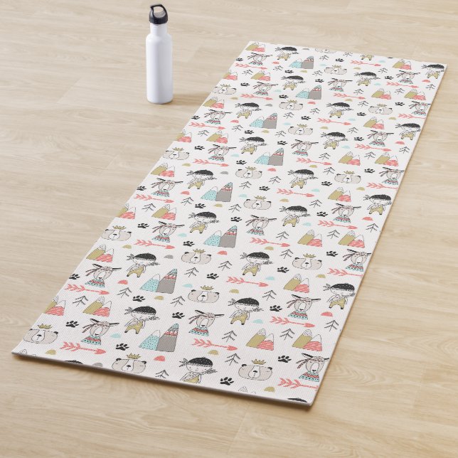 Niedliche Waldtiere u. indisches Jungen-Muster Yogamatte (Beispiel)