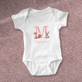 Niedliche Waldtiere Waldtiere Rosa Monogramm Baby Strampler