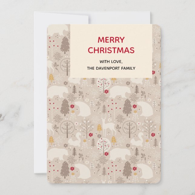Niedliche Waldtiere Weihnachtsmuster Feiertagskarte (Vorderseite)