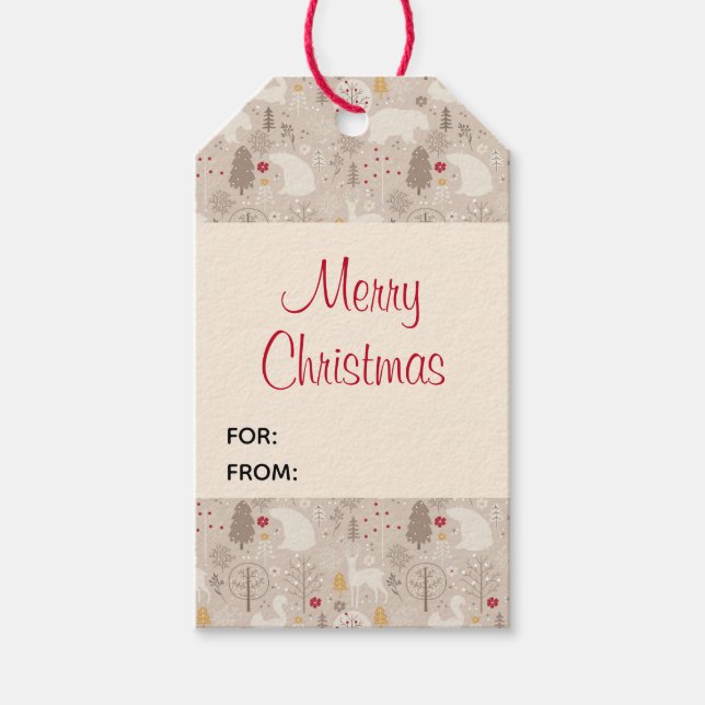 Niedliche Waldtiere Weihnachtsmuster Geschenkanhänger (Vorderseite)