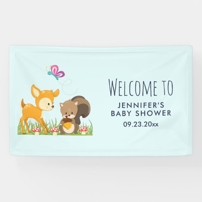 Niedliche Waldtiere Whimsical Cartoon Kinderdusche Banner (Horizontal)