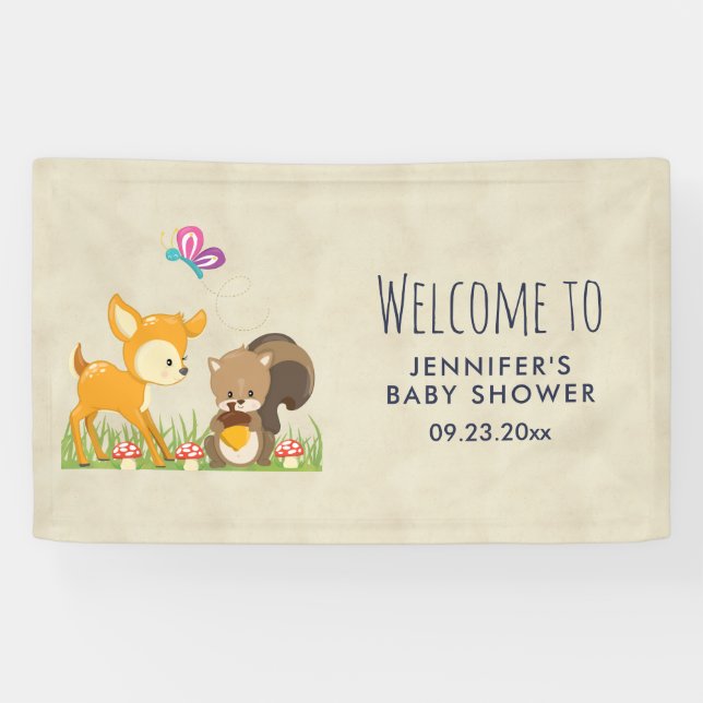 Niedliche Waldtiere Whimsical Cartoon Kinderdusche Banner (Horizontal)