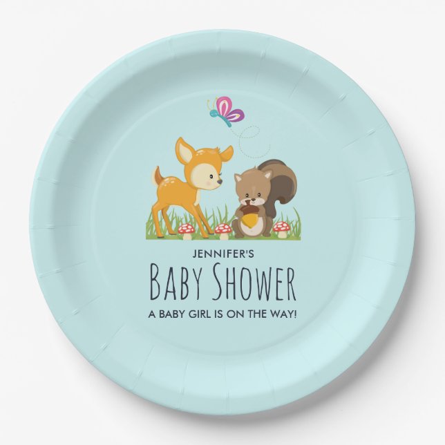 Niedliche Waldtiere Whimsical Cartoon Kinderdusche Pappteller (Vorderseite)