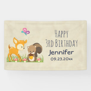 Niedliche Waldtiere Whimsischer Cartoon Geburtstag Banner