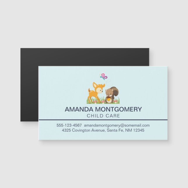 Niedliche Waldtiere Whimsischer Cartoon Magnetkarte (Vorne/Hinten)