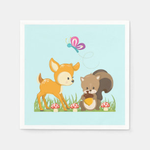 Niedliche Waldtiere Whimsischer Cartoon Serviette