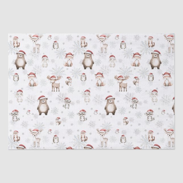 Niedliche Waldtiere Winter Wonderland Decoupage Seidenpapier (Vorderseite)