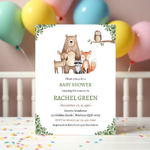 Niedliche Waldtiere Woodland Babydusche Einladung