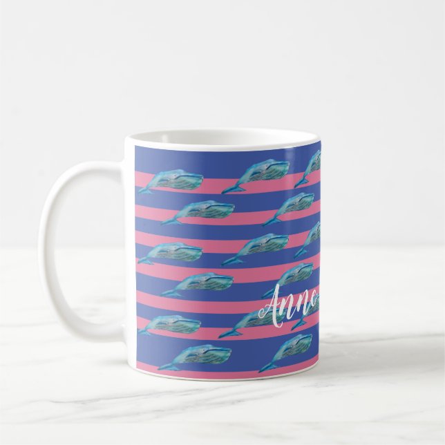 Niedliche Wale Fischen Art Rosa Streifen nach Maß  Kaffeetasse (Links)