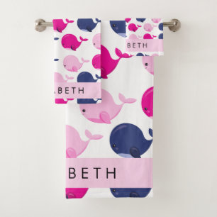 Niedliche Wale, Walmuster, Ihr Name Badhandtuch Set