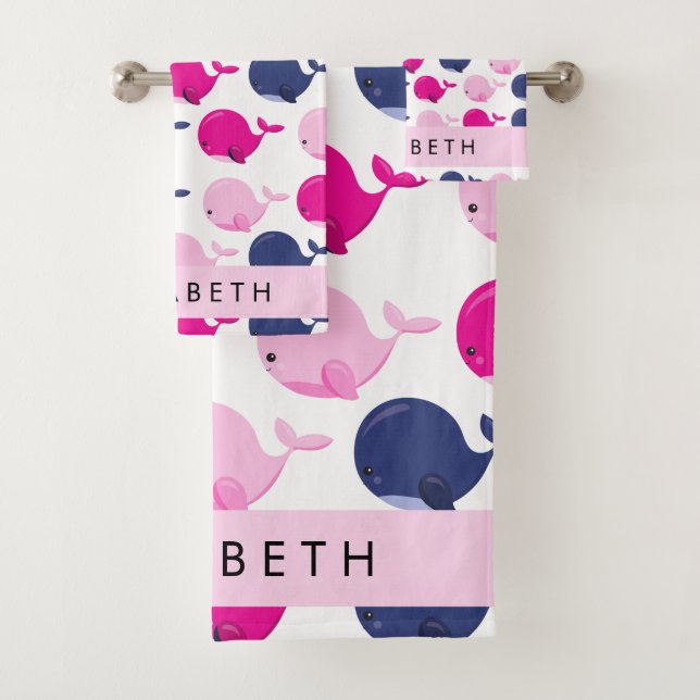Niedliche Wale, Walmuster, Ihr Name Badhandtuch Set (Insitu)