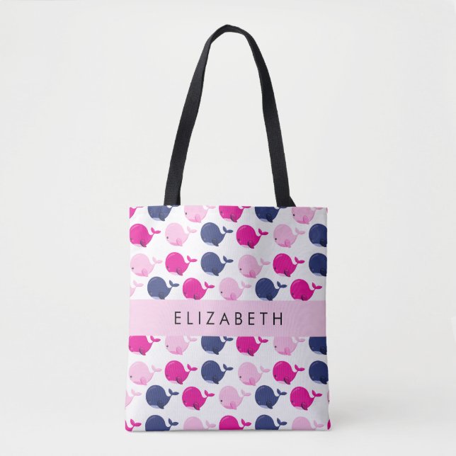 Niedliche Wale, Walmuster, Ihr Name Tasche (Vorderseite)
