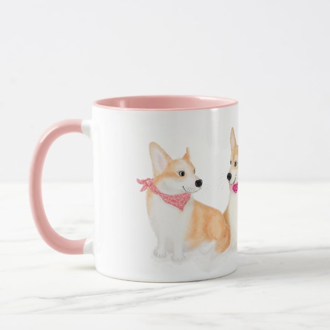 Niedliche walisische Korgis mit rosa Bandanas Tass Tasse (Links)
