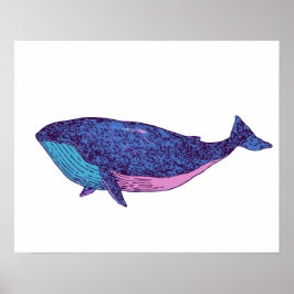 Niedliche Walkunst Zeichne im Ozean Blau Poster