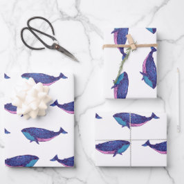 Niedliche Walkunst Zeichne im Ozean Blau und Weiß Geschenkpapier Set