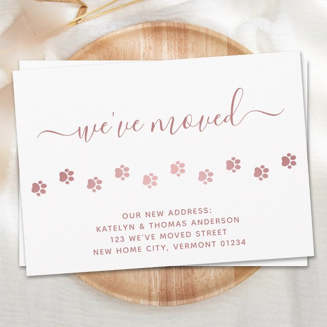 Niedliche Wanderpfade druckt Rose Gold Paws Moving Ankündigungspostkarte (Von Creator hochgeladen)