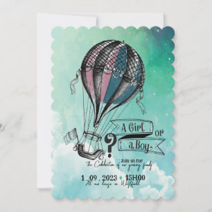 Niedliche WARME LUFTBALLOON-GENDER-REVEAL-EINLADUN Einladung