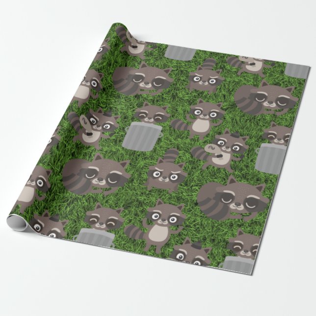 niedliche Waschbären Mülleimer Geschenkpapier (Ungerollt)