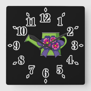Niedliche Wasserdose mit Blume Bouquet Quadratische Wanduhr