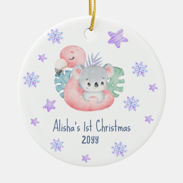 Niedliche Wasserfarbe 1. Weihnachtsjung Neugeboren Keramik Ornament (Vorne)