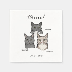 Niedliche Wasserfarbe 3 Katzen Chef Hochzeitscockt Serviette
