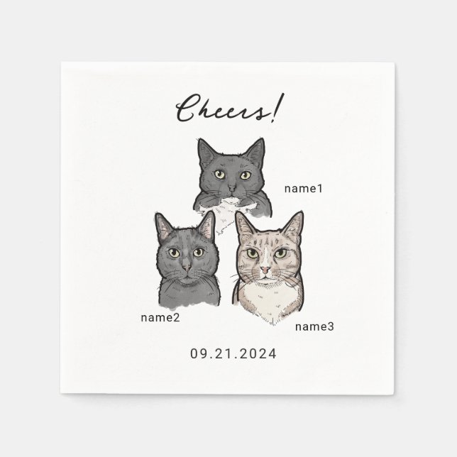 Niedliche Wasserfarbe 3 Katzen Chef Hochzeitscockt Serviette (Vorderseite)