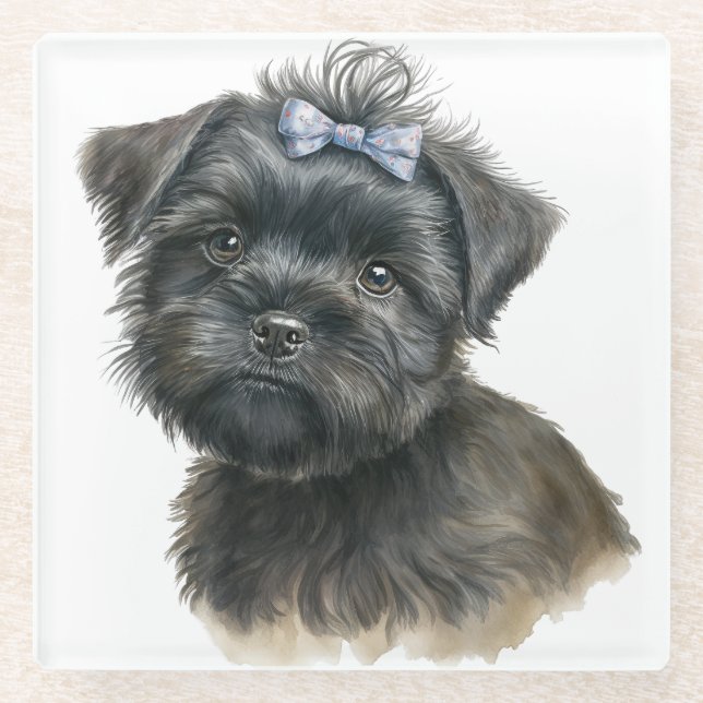 NIEDLICHE WASSERFARBE AFFENPINSCHER PUPPIERHUNDE GLASUNTERSETZER (Vorderseite)
