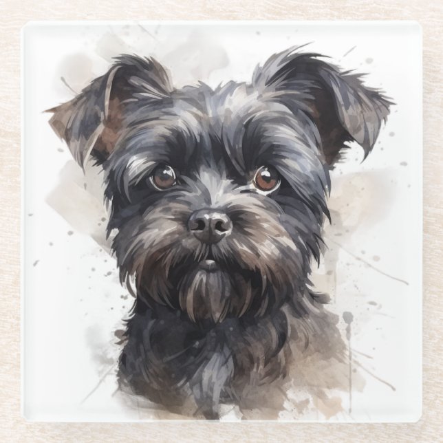 NIEDLICHE WASSERFARBE AFFENPINSCHER PUPPIERHUNDE GLASUNTERSETZER (Vorderseite)