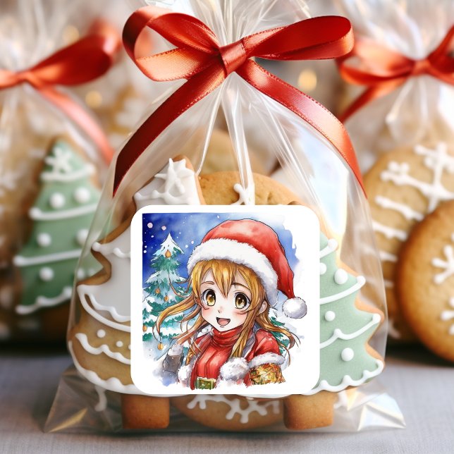 Niedliche Wasserfarbe Anime Girl Quadratischer Aufkleber (Von Creator hochgeladen)