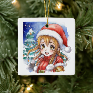 Niedliche Wasserfarbe Anime Weihnachten Personalis Keramikornament