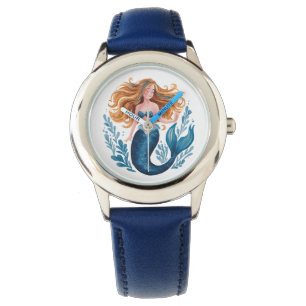 Niedliche Wasserfarbe Blaue Meerjungfrau Kinder be Armbanduhr