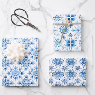 Niedliche Wasserfarbe Blaue Weihnachtsschneeflocke Geschenkpapier Set