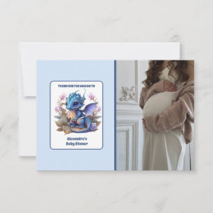 Niedliche Wasserfarbe Blue Dragon Baby Dusche Dankeskarte