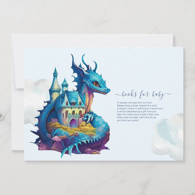 Niedliche Wasserfarbe Blue Dragon Baby Dusche Einladung (Vorderseite)