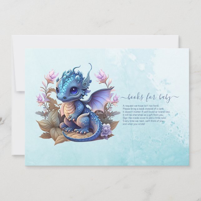 Niedliche Wasserfarbe Blue Dragon Baby Dusche Einladung (Vorderseite)