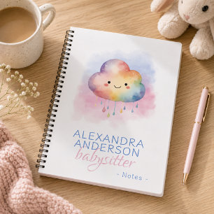 Niedliche Wasserfarbe Boho Regenbogenwolke Babysit Notizbuch