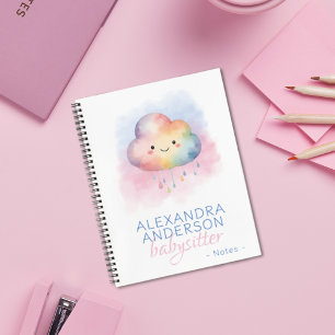 Niedliche Wasserfarbe Boho Regenbogenwolke Babysit Notizbuch